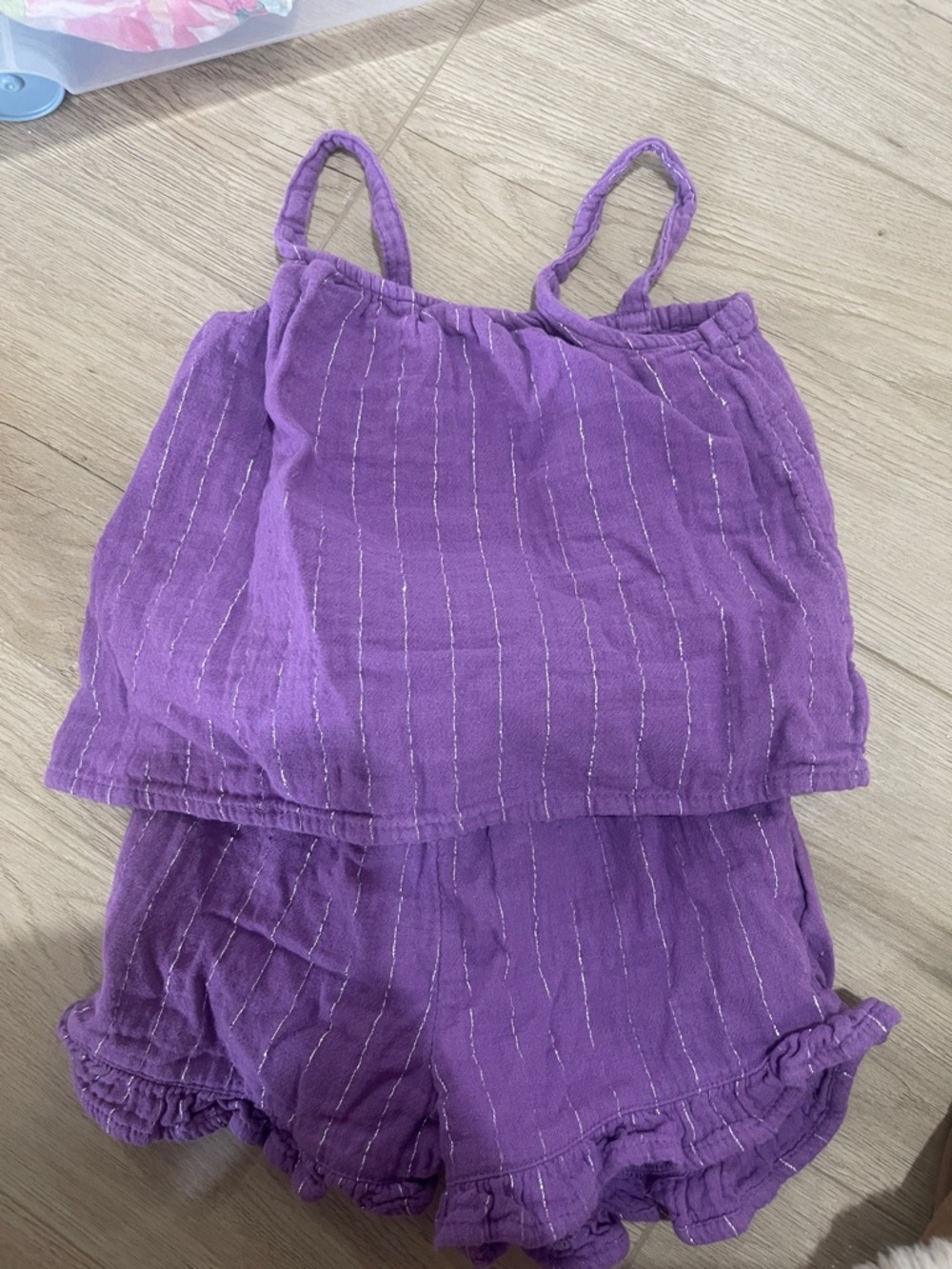 Old Navy Purple Girls' Linen-Blend Tank Romper Set